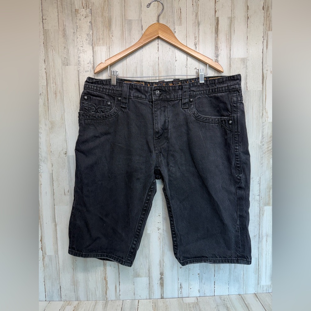 Rock Revival Steven Jean Shorts Mens 40 Black Denim Flap Pockets Cotton